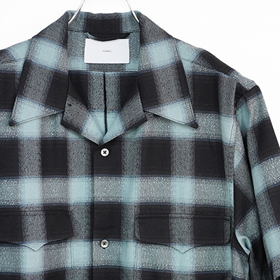 SUGARHILL [ OMBRE PLAID HALF SLEEVE BLOUSE ] TURQUOISE BLUE