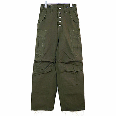 SUGARHILL [ RAW-EDGE CANVAS CARGO PANTS ] DARK KHAKI