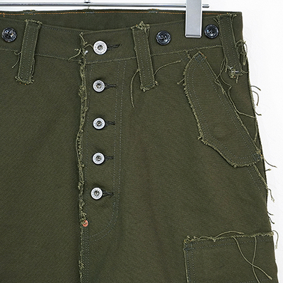 SUGARHILL [ RAW-EDGE CANVAS CARGO PANTS ] DARK KHAKI