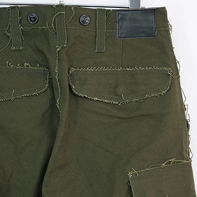 SUGARHILL [ RAW-EDGE CANVAS CARGO PANTS ] DARK KHAKI