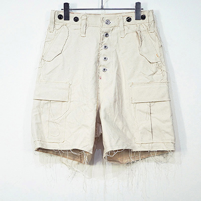 SUGARHILL [ RAW-EDGE CANVAS CARGO SHORTS ] IVORY WHITE