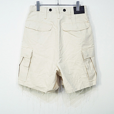 SUGARHILL [ RAW-EDGE CANVAS CARGO SHORTS ] IVORY WHITE