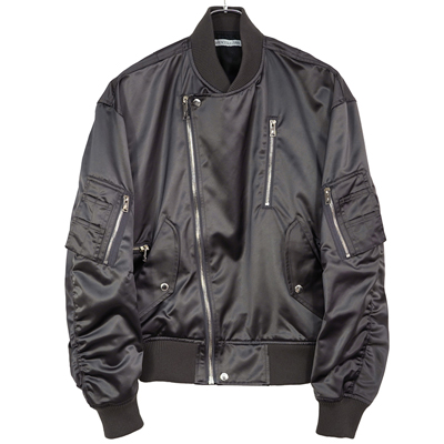 JOHN LAWRENCE SULLIVAN [ SATIN ZIP BOMBER JACKET ] GREY