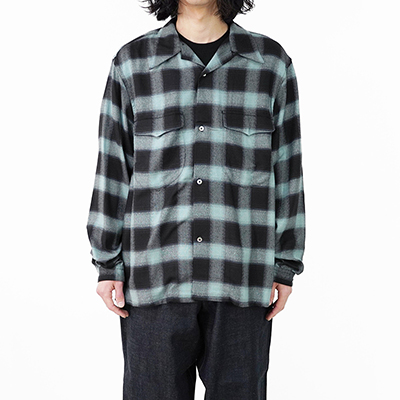 SUGARHILL [ OMBRE PLAID OPEN COLLAR BLOUSE ] TURQUOISE BLUE