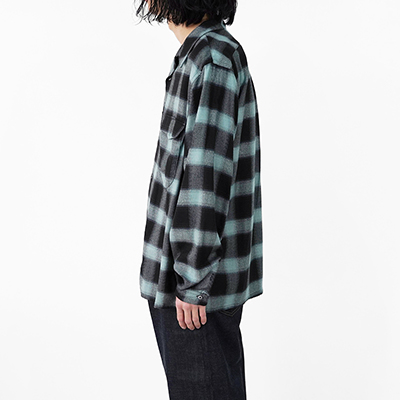 SUGARHILL [ OMBRE PLAID OPEN COLLAR BLOUSE ] TURQUOISE BLUE