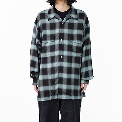 SUGARHILL [ OMBRE PLAID LOOSE OPEN COLLAR BLOUSE ] TURQUOISE BLUE