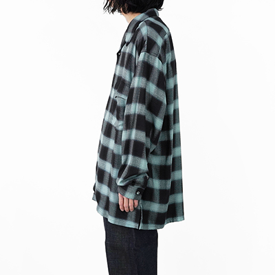 SUGARHILL [ OMBRE PLAID LOOSE OPEN COLLAR BLOUSE ] TURQUOISE BLUE