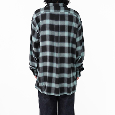 SUGARHILL [ OMBRE PLAID LOOSE OPEN COLLAR BLOUSE ] TURQUOISE BLUE