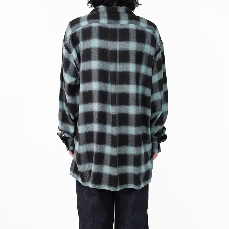 OMBRE PLAID LOOSE OPEN COLLAR BLOUSEバスト140cm - シャツ