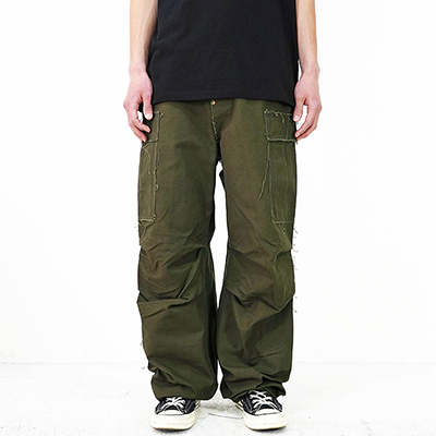 SUGARHILL [ RAW-EDGE CANVAS CARGO PANTS ] DARK KHAKI