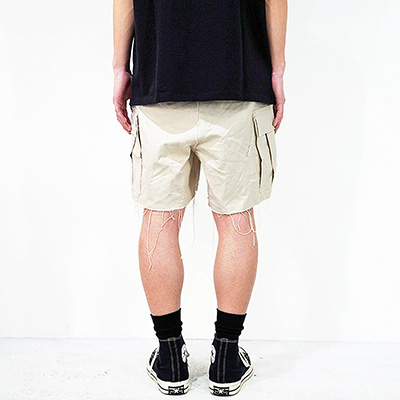 SUGARHILL [ RAW-EDGE CANVAS CARGO SHORTS ] IVORY WHITE