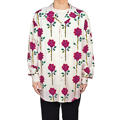 Sasquatchfabrix. [ ROSE BIG OPEN COLLAR SHIRT ] WHITE