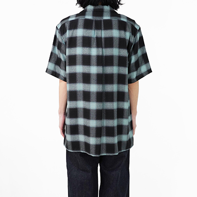 SUGARHILL [ OMBRE PLAID HALF SLEEVE BLOUSE ] TURQUOISE BLUE