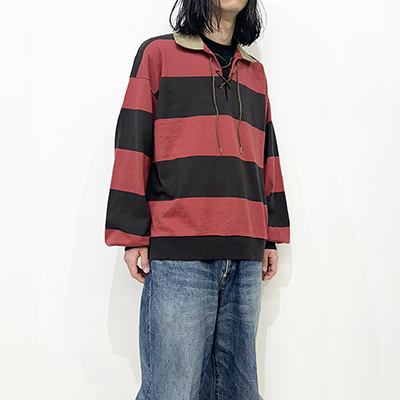 refomed [ BORDER RUGBY SHIRT ] RED×BROWN