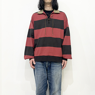 refomed [ BORDER RUGBY SHIRT ] RED×BROWN