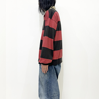 refomed [ BORDER RUGBY SHIRT ] RED×BROWN