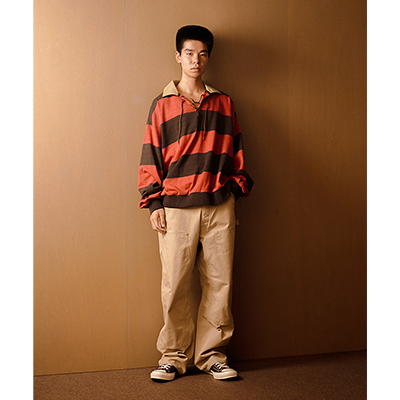 refomed [ BORDER RUGBY SHIRT ] RED×BROWN