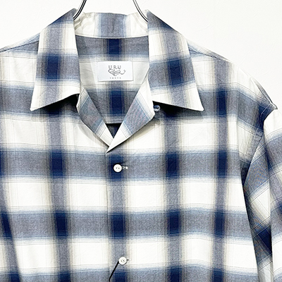 URU [ COTTON MODAL OPEN COLLAR S/S SHIRTS ] BLUE