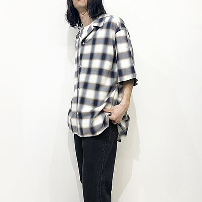 URU [ COTTON MODAL OPEN COLLAR S/S SHIRTS ] BROWN
