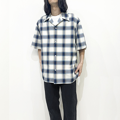 URU [ COTTON MODAL OPEN COLLAR S/S SHIRTS ] BLUE