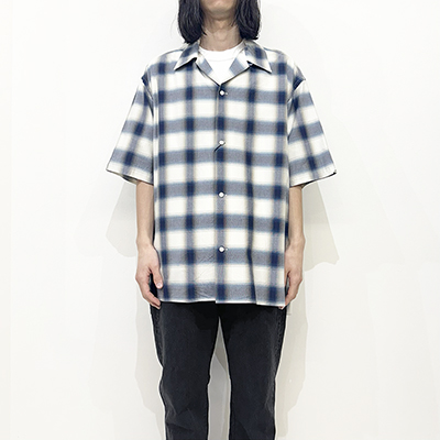 URU [ COTTON MODAL OPEN COLLAR S/S SHIRTS ] BLUE