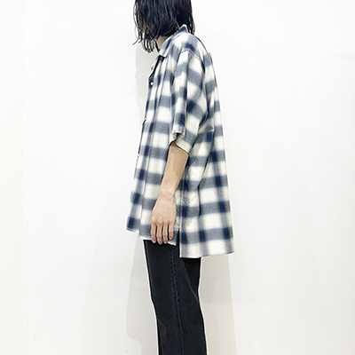 URU [ COTTON MODAL OPEN COLLAR S/S SHIRTS ] BLUE