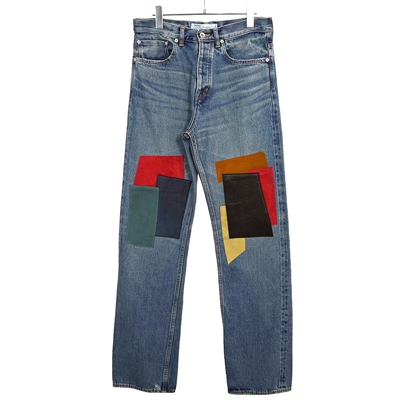 DAIRIKU [ Leather Patch Work Slim Denim Pants ] Indigo