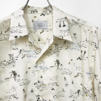 URU [ COTTON RAYON OPEN COLLAR S/S SHIRTS ] IVORY