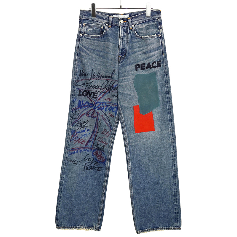 DAIRIKU [ Leather Patch & Hand Paint Denim Pants ] Indigo | ロイド