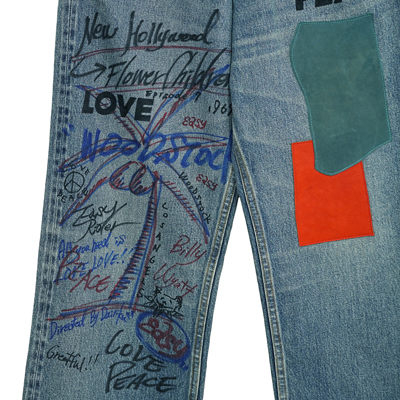 DAIRIKU [ Leather Patch & Hand Paint Denim Pants ] Indigo | ロイド  