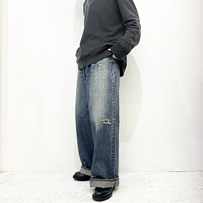 SUGARHILL [ FADED MODERN DENIM WIDE TROUSERS ] FADED INDIGO