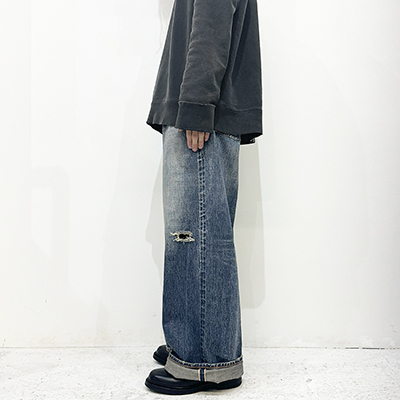 SUGARHILL [ FADED MODERN DENIM WIDE TROUSERS ] FADED INDIGO