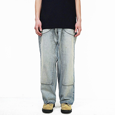 SUGARHILL [ FADED DOUBLE KNEE DENIM PANTS ] FADED INDIGO