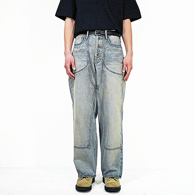 SUGARHILL [ FADED DOUBLE KNEE DENIM PANTS ] FADED INDIGO