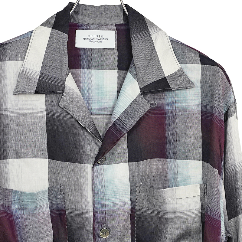 UNUSED Ombre check open collar shirt