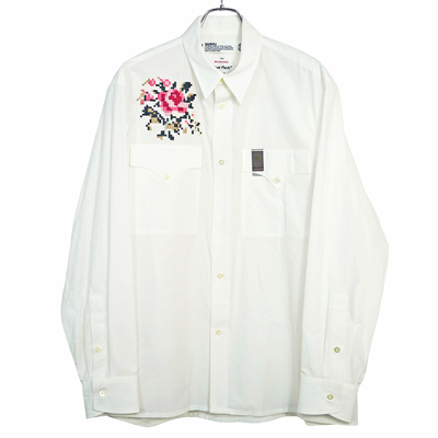 DAIRIKU [ Flower Cross Em Shirt with Money Clip ] Washer White 