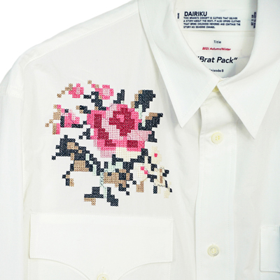 DAIRIKU [ Flower Cross Em Shirt with Money Clip ] Washer White 