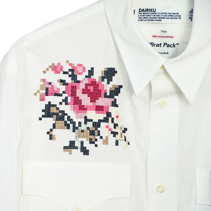 DAIRIKU [ Flower Cross Em Shirt with Money Clip ] Washer White