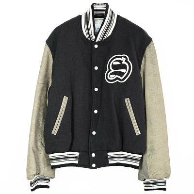 SUGARHILL [ GILL LEATHER STADIUM JACKET ] PALE BLACK × WHITE GILL