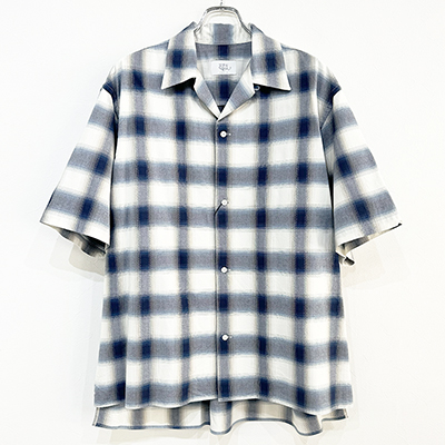 URU [ COTTON MODAL OPEN COLLAR S/S SHIRTS ] BLUE