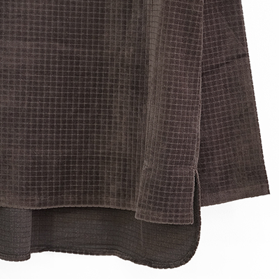 MATSUFUJI [ Velor Block Check Jacquard V-Neck Shirt ] BROWN