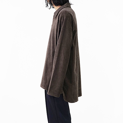 MATSUFUJI [ Velor Block Check Jacquard V-Neck Shirt ] BROWN