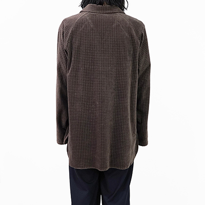 MATSUFUJI [ Velor Block Check Jacquard V-Neck Shirt ] BROWN