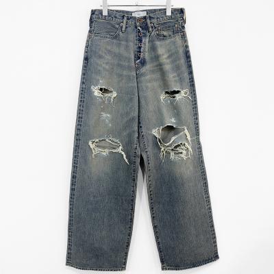 SUGARHILL [ DAMAGED MODERN DENIM PANTS WIDE CUT ] FADED INDIGO