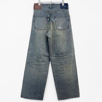 SUGARHILL [ DAMAGED MODERN DENIM PANTS WIDE CUT ] FADED INDIGO