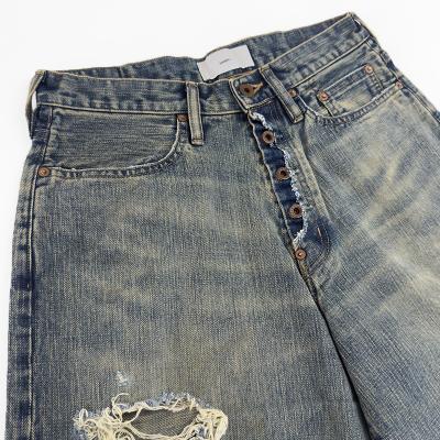 SUGARHILL [ DAMAGED MODERN DENIM PANTS WIDE CUT ] FADED INDIGO