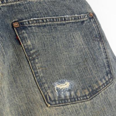 SUGARHILL [ DAMAGED MODERN DENIM PANTS WIDE CUT ] FADED INDIGO
