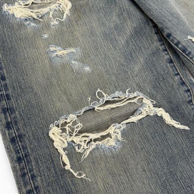 SUGARHILL [ DAMAGED MODERN DENIM PANTS WIDE CUT ] FADED INDIGO