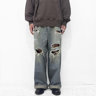 SUGARHILL [ DAMAGED MODERN DENIM PANTS WIDE CUT ] FADED INDIGO