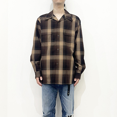 SUGARHILL [ OMBRE PLAID OPEN COLLAR BLOUSE ] BROWN×CAMEL